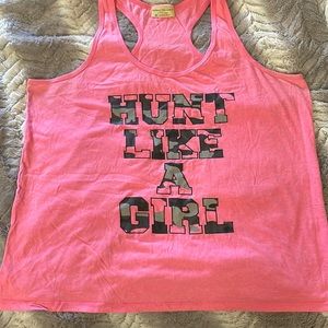 EUC Bobbie Brooks Pink “Hunt Like A Girl” Graphic Tank Top, Size 2x